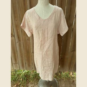 VALENTINA NALDI Italy Blush Pink LINEN DRESS Embroidered L  *NWOT*